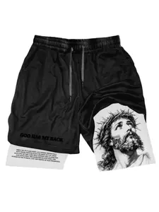 Fashion Shorts with Face Performance Shorts Summer Double Layer Beach Pants Fitness Training Pant Sports