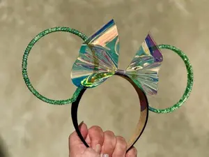 Pixie Prism Ears 3D Printed Rhinestone Fairy Green Lightweight Vinyl Bow Headband