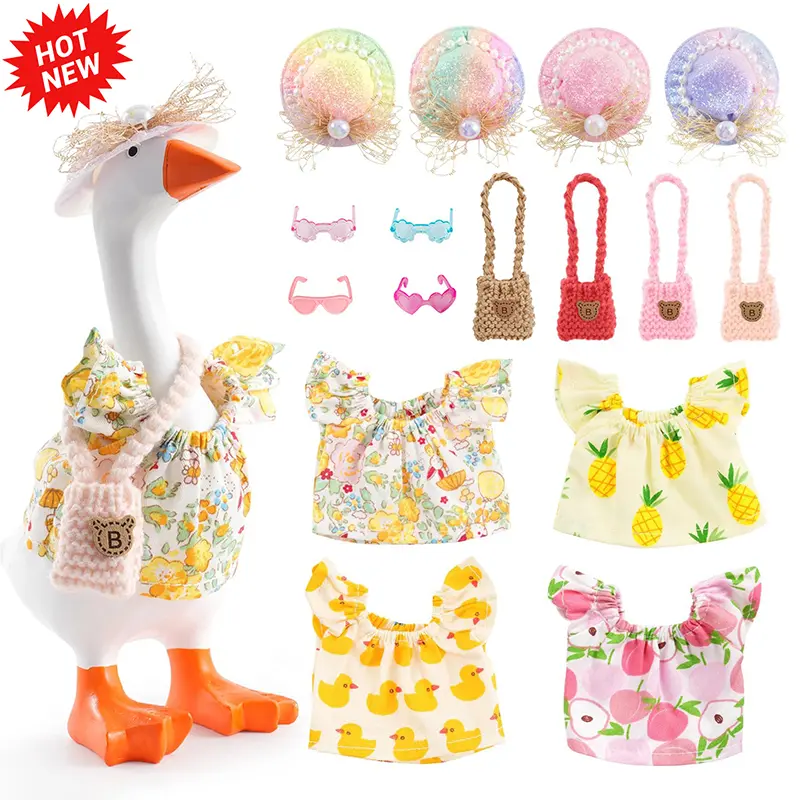 Magnetic Desktop Goose Accessories - 4 Sets 7in Desk Goose Outfits (16 Pcs Mini Clothes, Hat, Dress, Bag) for Key Holder, Home Office Decoration Gift, Accessory