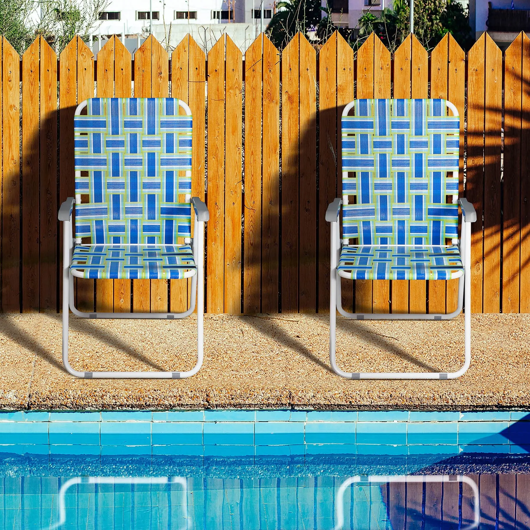2-Pack High-Backrest Patio Lawn Chairs - Metal & PE Webbed Seats, Compact Fold, Versatile, 260lbs Load Capacity, Easy-Unfold Design, Portable Blue/Green Outdoor Seating for Backyard Relaxation, Camping, Every Season, Foldable