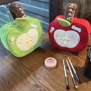 Cute Apple Storage Bag, Soft Touch, Multifunctional Handheld Organizer, Large Capacity, Multiple Compartments, Practical Design, Handheld Cosmetic Pouch