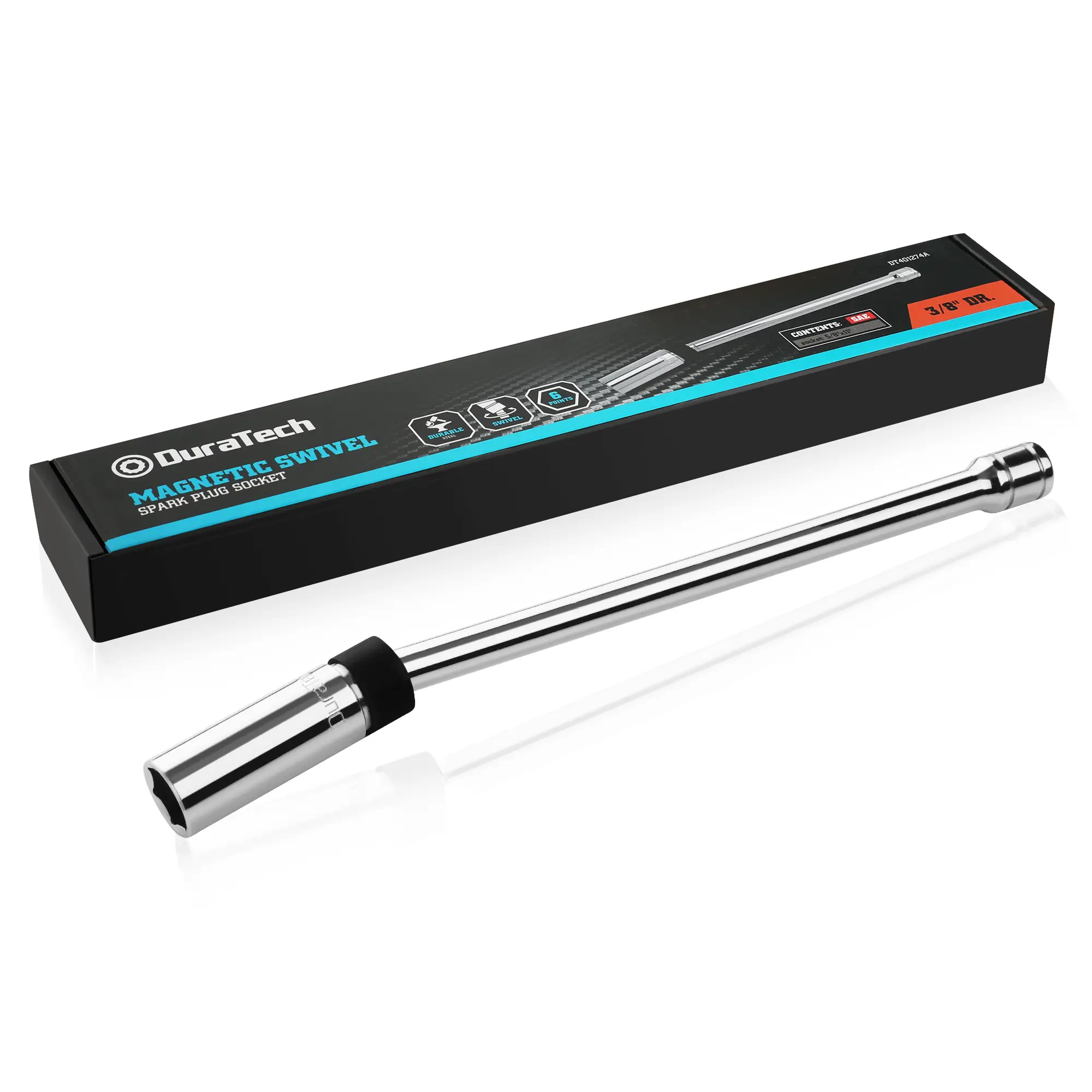 #FallDealsforYou DURATECH 5/8" Swivel Magnetic Spark Plug Socket, 3/8" Drive x 11" Total Length with 6-Point, Enhanced Magnetic Design and Magnetic Co