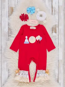 Red & Yellow Embroidered Party Time Ruffle Romper
