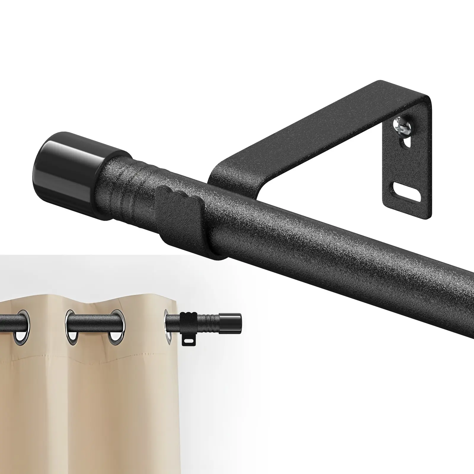 Curtain Rod for Windows 5/8 Inch Small Black Adjustable Telescopic Curtain Rod Style Set for Bedroom Window Heavy Duty Drapery Rods with Brackets Curtain Rod Holders Adjustable Metal Curtain Rods Expandable Curtain Rod