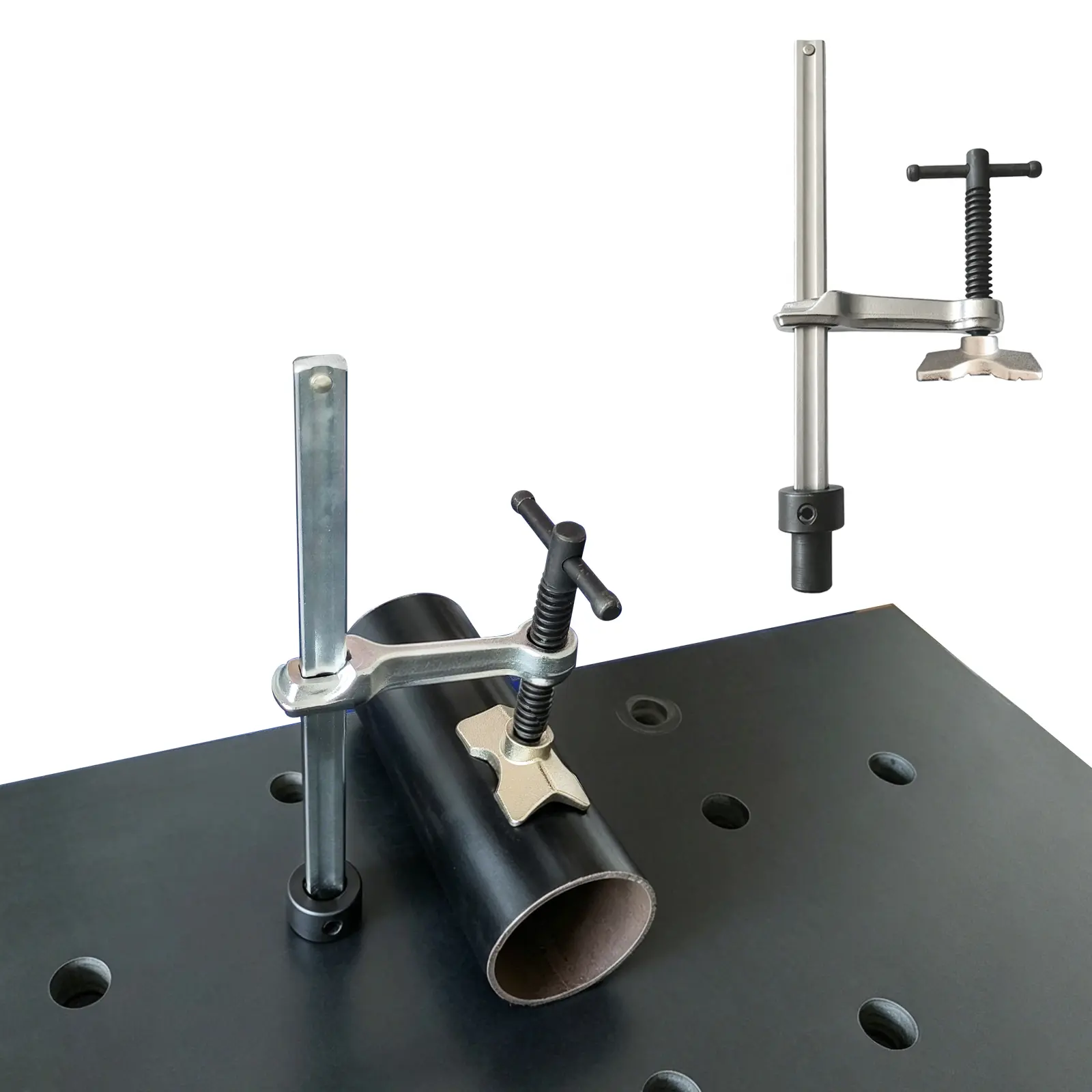 Demweison Heavy-Duty Welding Table Pipe Clamps - 12in Size, 4-3/4in Throat Depth, Fits 5/8in (16mm) Dog Holes with T Screw Rod, Round Tube Pipe Joint Fixture