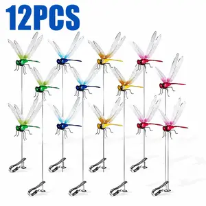 12PCS Dragonfly Clip Bug Repellent Dragon Fly Clips for Bugs Repellent Decor 3D Garden Outdoor Flying Butterflies Decorations for Garden Stakes Decor, Garden Accessories