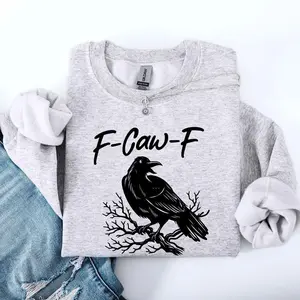 FCawF,Raven,Crow,Funny,Trending,Vulgar,Crude,Halloween,Goth,Witch,Spooky,GraphicSweatshirt,Spooky,Witch,Pumpkin,Halloween,CrewNeck,Women's,Crewneck
