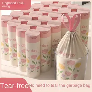 100 packs of lavender-scented thick and wide drawstring garbage bags, made of high-density polyethylene, multi-functional disposable storage bags, Drawstring Trash Bags