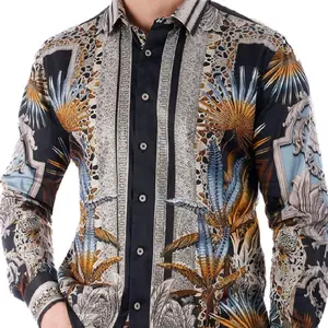 Barabas Men's Gray Cheetah Rhinestone Multicolor Button Up Dress Shirt with Exquisite Design