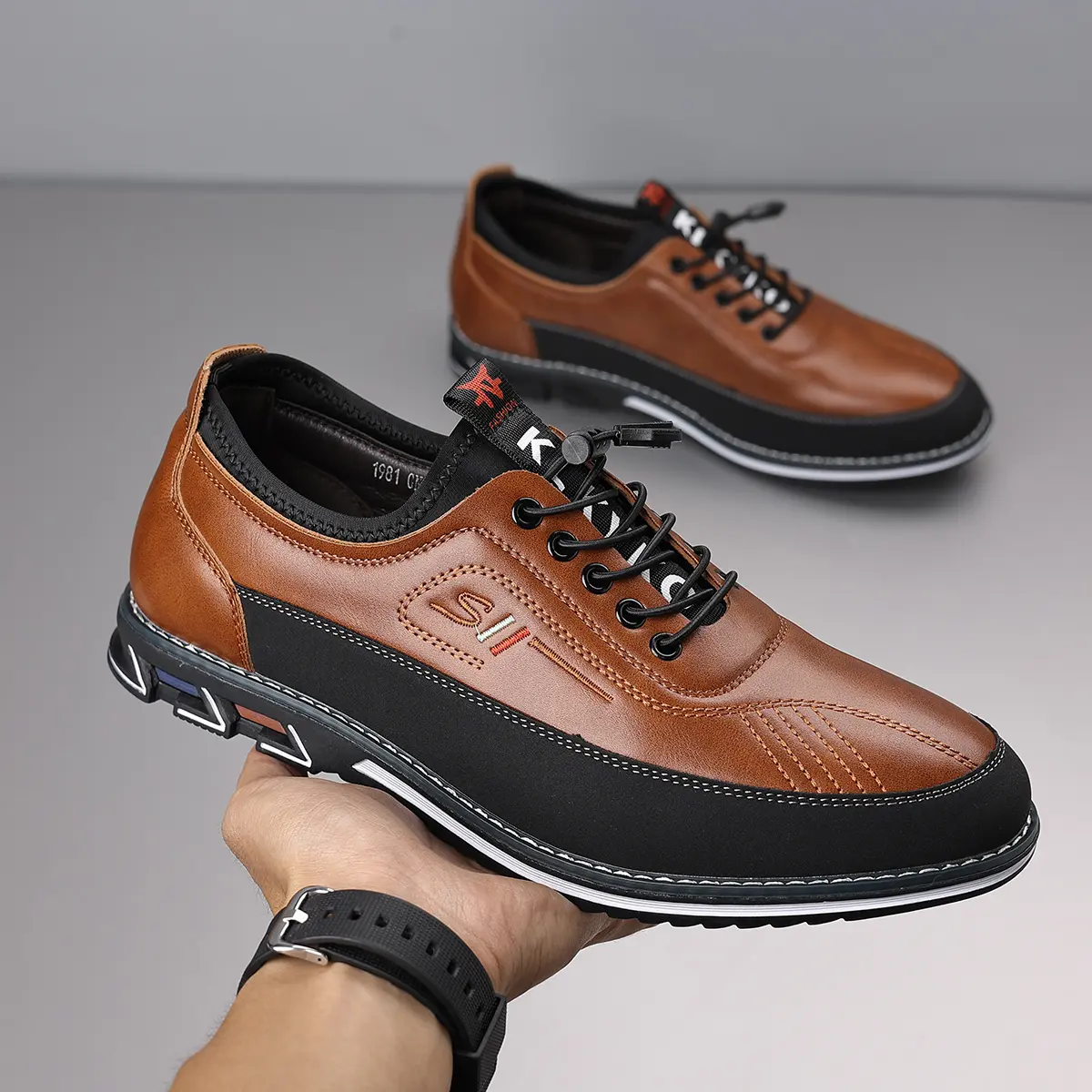 Men's Lace-Up Casual Walking Shoes - Comfortable, Versatile, Stylish Footwear for Daily Wear, Patchwork, Laces