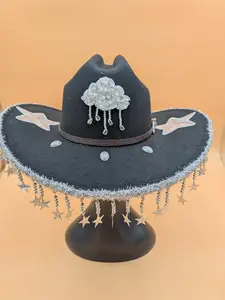 Celestial Moon Hat, Gothic Embellished Black Hat, Adjustable Statement Headpiece