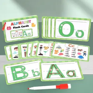Children Early Education Alphabet Flashcards, Vocabulary Flashcards, Montessori Stem Learning Tools, Dual-Sided Letter Word Cards, Waterproof Reusable Design