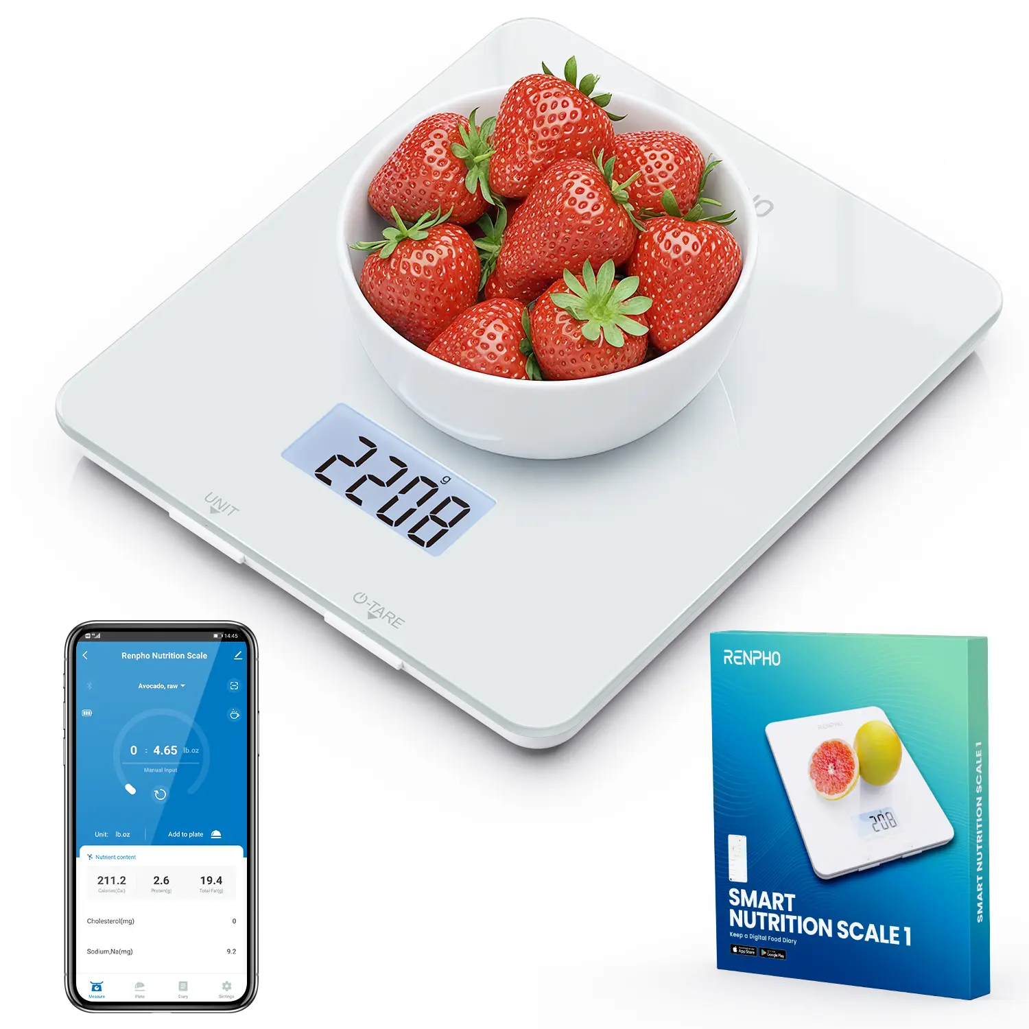 RENPHO Digital Food Scale, Smart Nutritional Kitchen Measuring Scale with App for Macro Keto Calorie Tracking, Home Gift (g, oz)