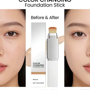 lakerain 1 Count Color-Adapting Foundation & Concealer Stick, Dual-Ended Design with Makeup Brush, Buildable Coverage, Infused with Skincare Ingredients, Blendable Formula, Natural Poreless Finish, Base Makeup for All Skin Types, Women's Cosmetics