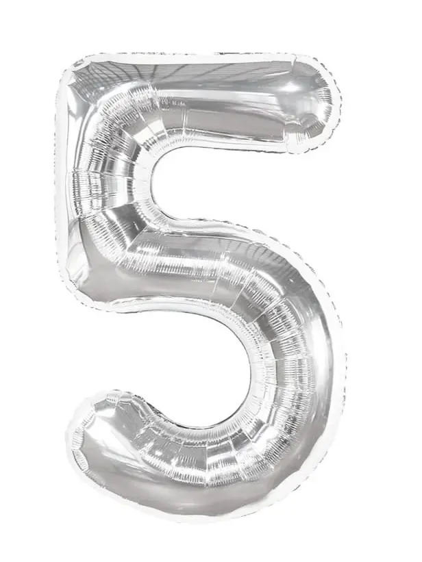 Silver Number 5 Balloon 40 Inch Large Foil Helium Jumbo Giant Mylar for Birthdays Parties Special Occasions