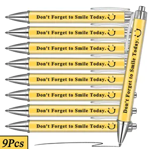 9pcs Smile Theme Ballpoint Pens with Black Ink, Yellow Plastic, Round Tip, Uplifting Messages, Smooth Writing, Plain Design, Ideal Back to School Gift for Teachers, Friends, Colleagues, Unique Pens, Aesthetic Pens
