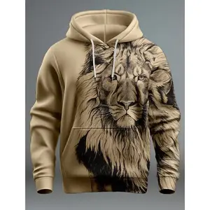 Men’s New Graphic Lion 3D Printed Streetwear Hoodie, Long Sleeve, Front Pocket, Spring Collection