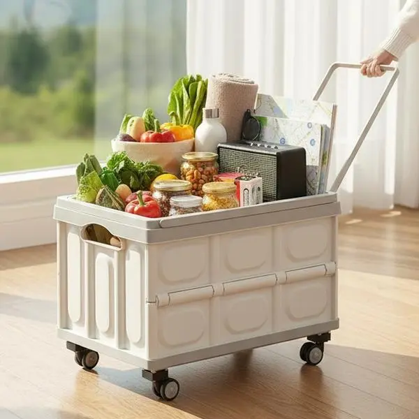 Multifunctional large-capacity foldable rectangular ABS shopping cart — portable shopping cart suitable for grocery shopping and camping, durable load-bearing storage rack, ABS shopping cart, portable shopping cart
