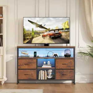 TV Stand Dresser for Bedroom 4 Drawers Entertainment Center with LED Lights and Power Outlets Media Console for 50 Inch TV Living Room Furniture with Open Shelf Adjustable Feet, Living Room Decor, Home Furniture Brown