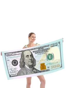 1 Piece US Dollar/Euro/Marine-Themed Pattern Print Beach Towel, Quick-Dry Sandproof Microfiber Blanket for Swimming, Surfing, Sunbathing & Beach Parties（Size:70cm*150cm/27.56inch*59.06inch）