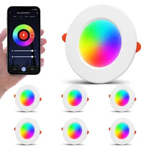 Smart Recessed Lighting RGBCW Color Changing 12W LED Downlight, Recessed Ceiling Light Compatible with Alexa, Dimmable by Bluetooth Control - 6Pack