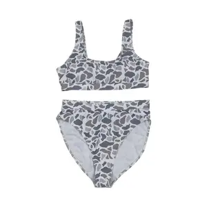Gray Camo High Waisted Bikini Set Women Sporty Two Piece Swimsuit Trendy Camouflage Bathing Suit Tummy Control Crop Top Summer Beach Pool Vacation Outfit Viral Swimwear 2026