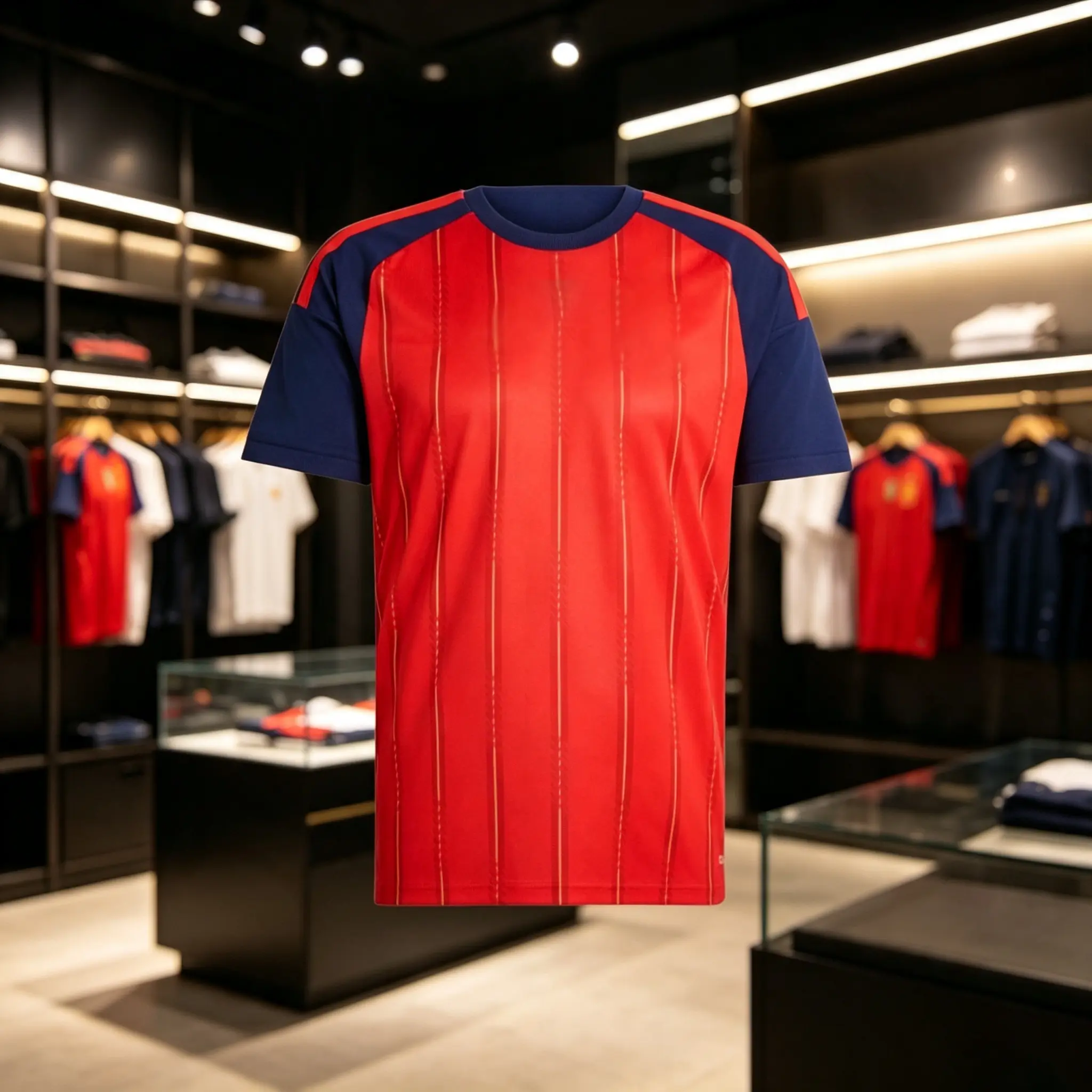 26/27 New Style Spanish Men's Short-Sleeved Round-Neck Striped Red and Blue T-Shirt