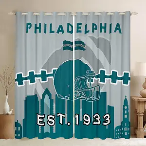 Football Themed Window Curtains,42x63 inch Football Fans Curtains,Sports Player Window Treatments,Rugby Shades Drapes,Blue,Philadelphia