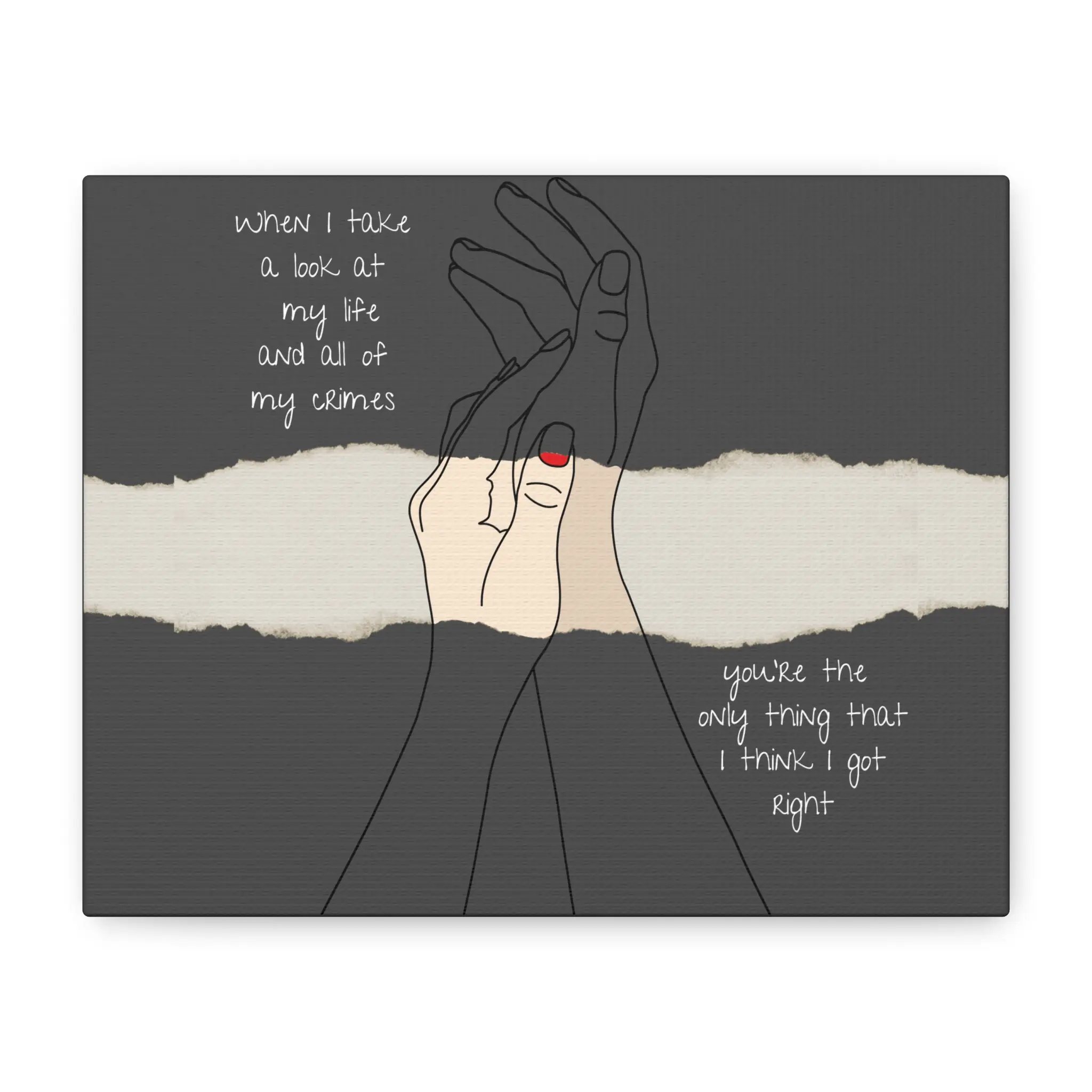 Love of Mine Line Art Canvas | Matte Stretched Wall Art, Minimalist Quote Print