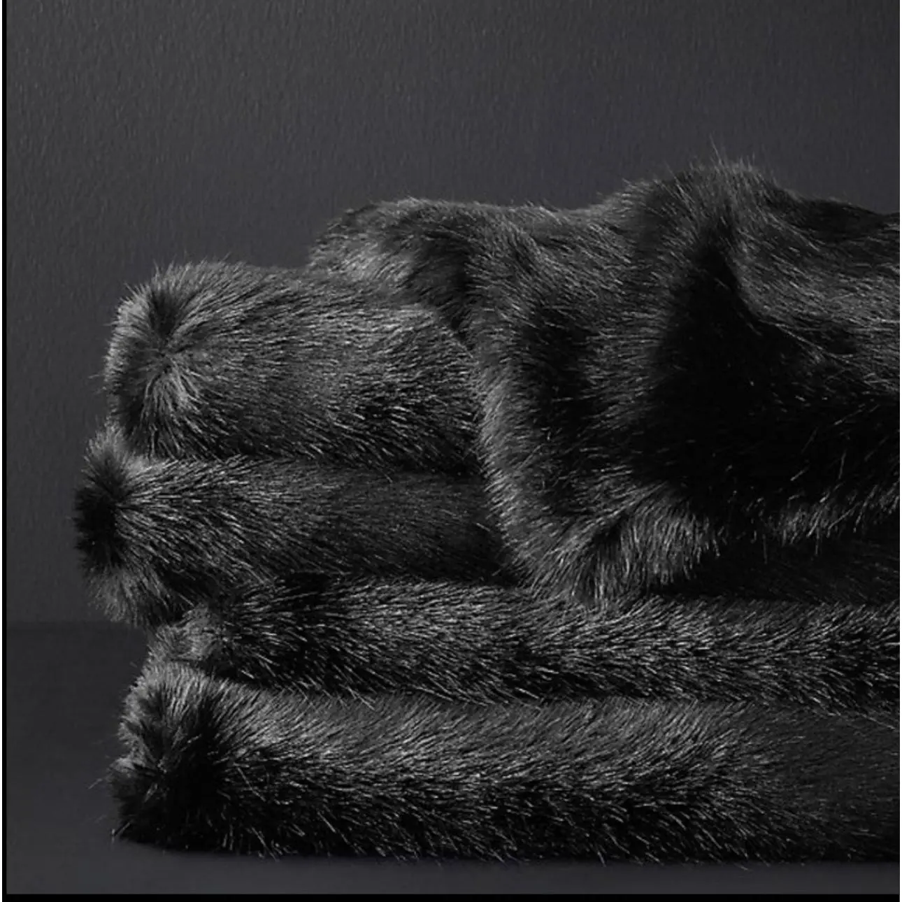 FIERCE Luxury Black Faux Fur Throw Blanket 60"x50" Thick Cozy Mink Texture for Home Decor