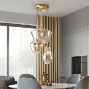 Glass 3 Heads Pendant Light Modern Champagne Chandelier