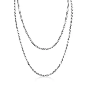 Stacking Rope and Curb Necklace - Silver Tone, Durable Design, Perfect for Layering