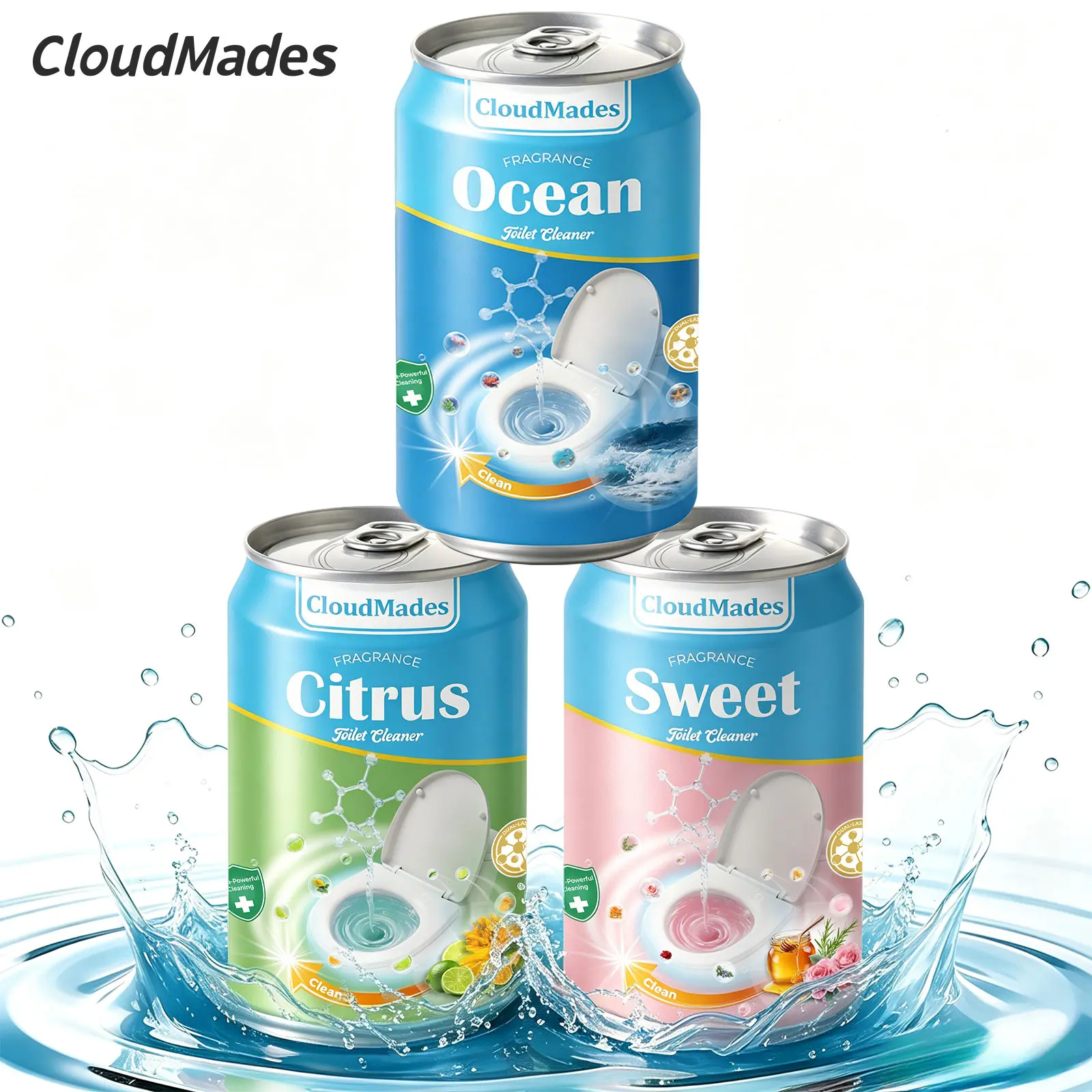 CloudMades 2026 Upgraded Beverage Can Toilet Bowl Cleaner – Up to 9 Months of Continuous Cleaning, New Premium Fragrance Collection (Ocean, Sweet & Citrus), Septic Safe Toilet Tablets, Powerful Stain Remover & Deodorizer