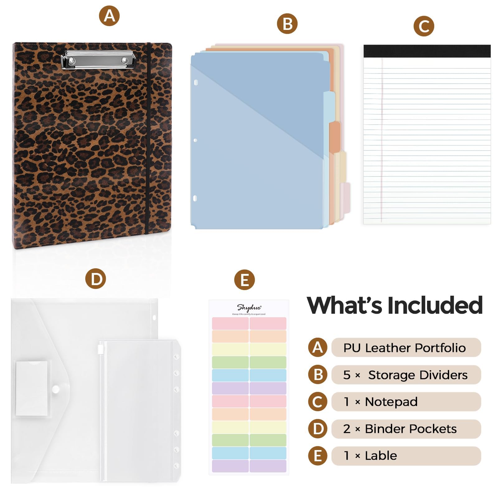SKYDUE 1 Inch PU Clipboard Binder with Refillable Notepad, 5 Dividers, 10 Pockets & Labels, Letter Size,back to school,back to school shopping