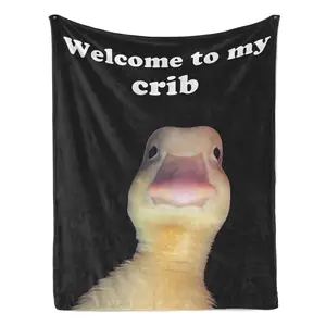Welcome To My Crib Funny Meme Blanket Cute Duck Print Soft Cozy Flannel Blanket for Bedroom Living Room Home Decor Perfect Gift summerwins