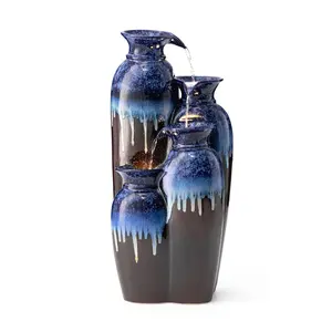 Glitzhome 31" 4-Tiered LED Lit Glaze Ceramic Outdoor Fountain