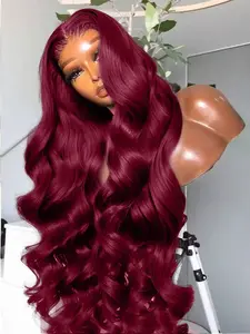 Body Wave 99j Burgundy 13x6 13x4 Lace Front Human Hair 220 Density 30 32 Inch Red Colored Lace Frontal Wigs Brazilian 100% Human Hair Quality For Women On Sale