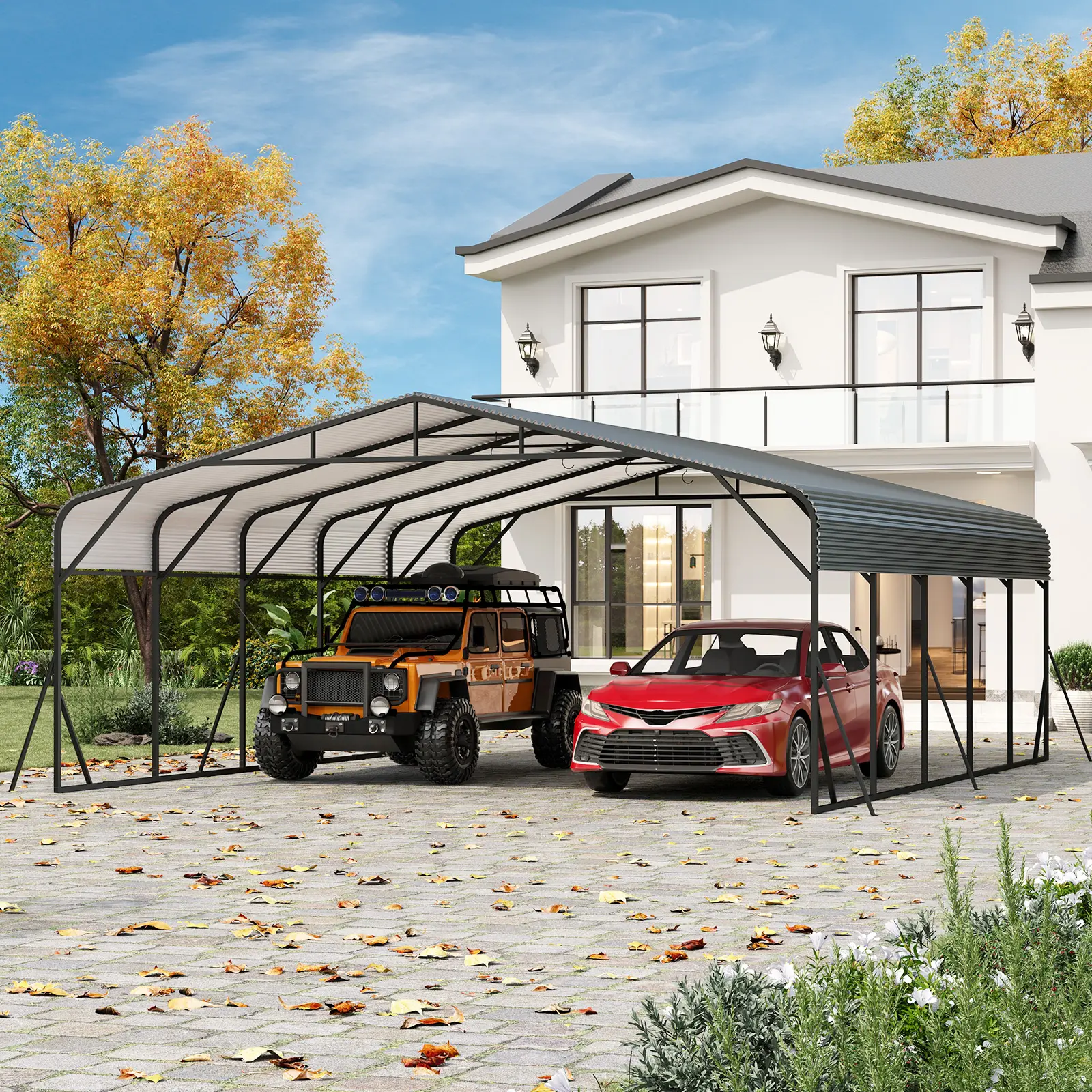 Garvee Heavy Duty Metal Carport 20x25 FT – Reinforced Base, Galvanized Steel Roof – Weather-Resistant Outdoor Garage Shelter for SUVs, Trucks, Boats, Backyard Vehicle Storage
