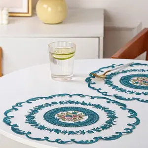 1pc Round Lace Hollow Embroidered Floral Coaster Mat, Elegant Table Decor for Dining & Kitchen, Perfect for Home & Parties