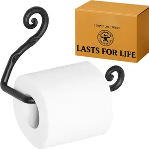 Bathroom Toilet Paper Holder - Handcrafted Rustic Wrought Iron Wall Decor Toilet Roll Holder - Black Matte Wall Mount Bar for Modern Farmhouse Bathroom Decor