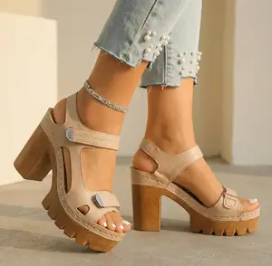 Women's Thick Sole Chunky Heel Sandals, Summer Velcro high-heeled sandals, comfortable lightweight women's shoes, anti slip fashionable platform sandals, suitable for summer travel and daily wear, wedge