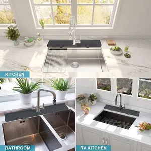 30 Inch Silicone Sink Water Splash Guard, Large Size Drip Catcher Tray for Bathroom, Faucet Handle Splash Mat Durable & Easy to Clean