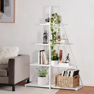 4 Tier Ladder Shelf,with Sturdy Sailboat Design,Versatile Open Shelves for Books, Plants, and Decor,for Living Room, Home Office,White