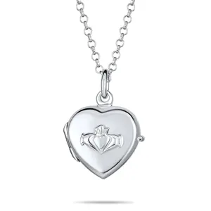 Dainty Celtic Claddagh Locket Necklace Heart Photo Holder Sterling Silver