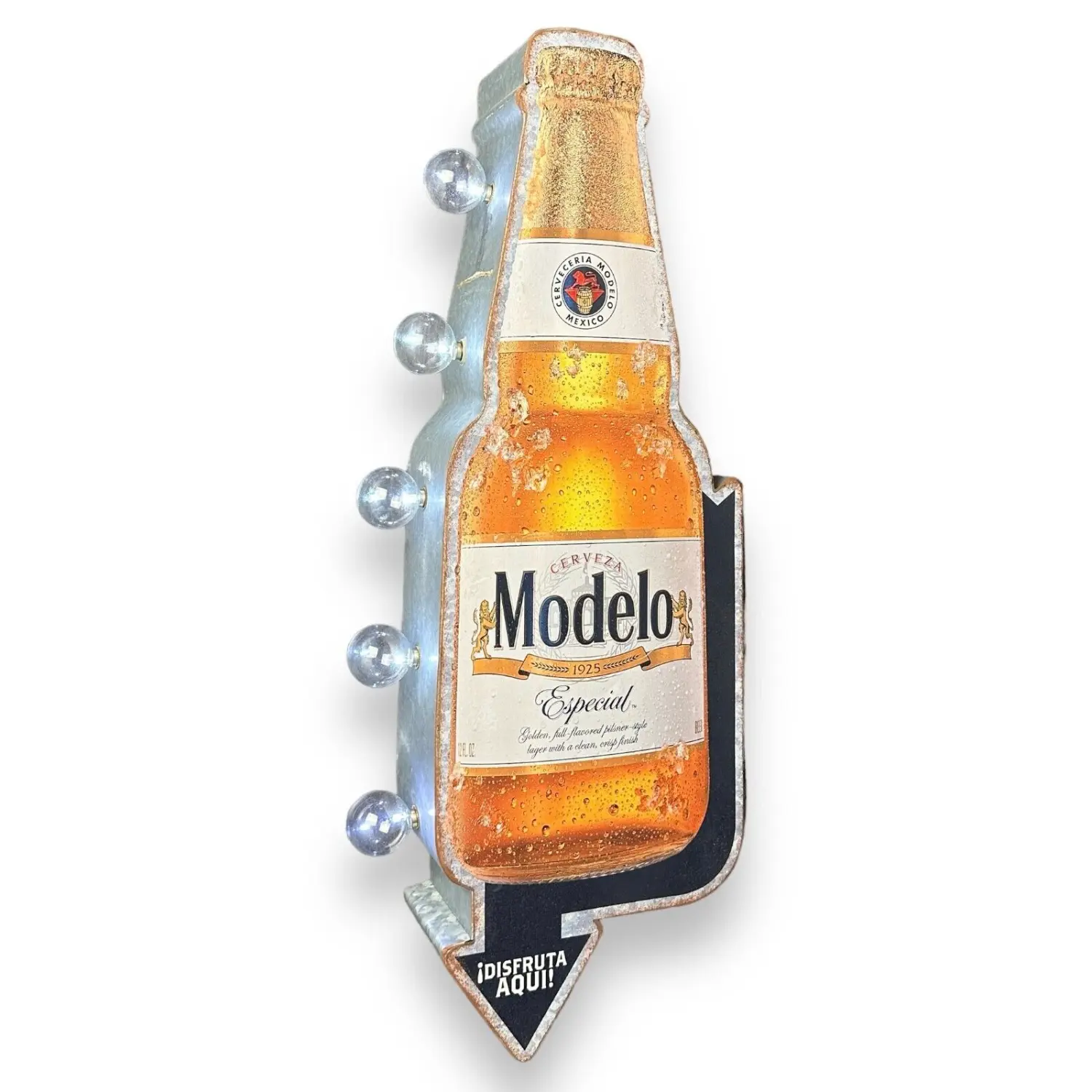 25" Retro Double-Sided Modelo Especial Beer Bottle & Arrow Galvanized Metal LED Marquee Sign - Lightweight Hanging Vintage Off-The-Wall Home Decor, Father's Dad Gifts, LED Signs