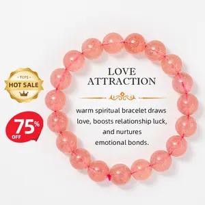 Strawberry Glow-Natural 6.5-7 inches 10mm : Strawberry Quartz Bracelet Love Attraction Crystal Healing Jewelry Lucky Energy Jewelry Pink Gemstone Beaded Wristband for Women Men Couples | Relationship Luck Gemstone Bracelet