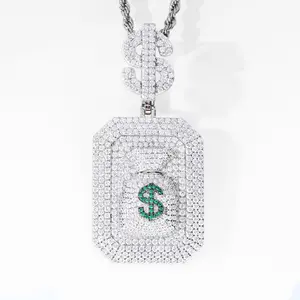 【#P694】Square Money Bag Pendant UCCIYO S925 Sterling Silver Synthetic Moissanite Pendant Necklace for Women Men Hip Hop Jewelry Gift