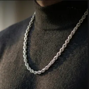 24" Lengths Ice Out Silver Chain Necklace, 14K White Gold Plated Bling Cuban Link, Elegant Silver Snake Chain Necklace, Hip Hop Jewelry,Cuban Link Chain Necklace Bamboo Design