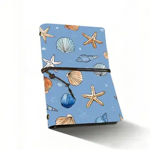 A6 Composition Notebook, Sophisticated Design, 160 Pages, Blue Background, Seashell Decorations, Ideal for Writing and Sketching