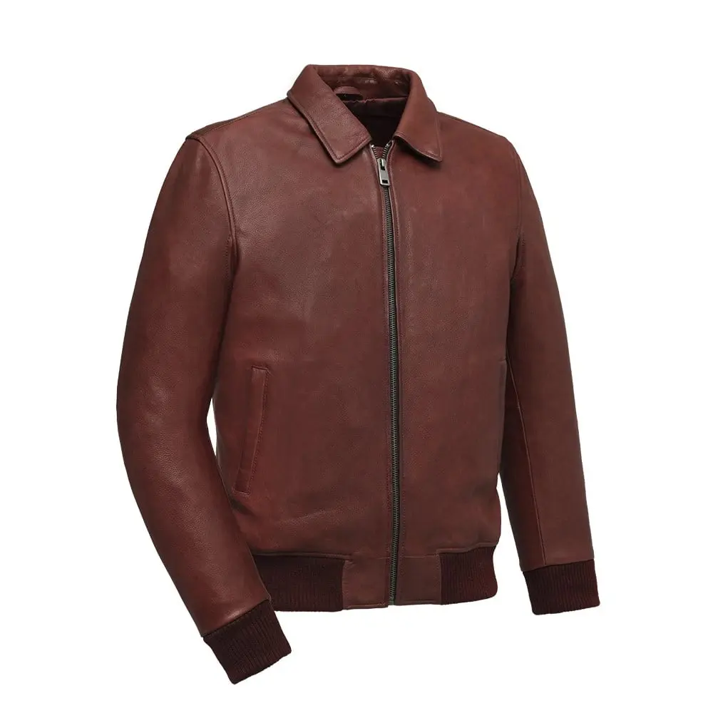 FM Men's Moto Leather Bomber Jacket Oxblood